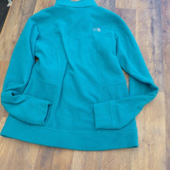 Women's North Face Full Zip Fleece L Blue Green Stitched Silver Logo - Picture 5 of 10